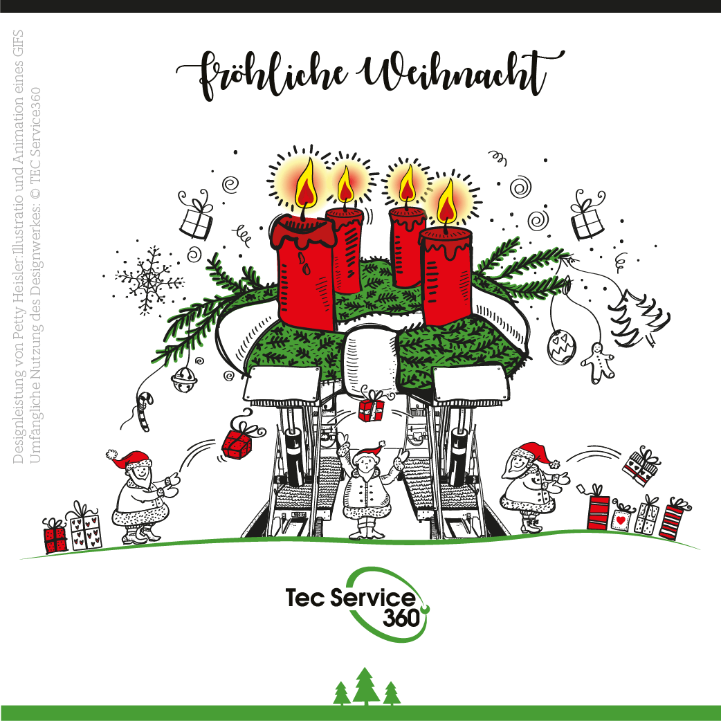 TecService360 GmbH, Weihnachtskarte, Illustration Petty Heisler - atelier BEWOW