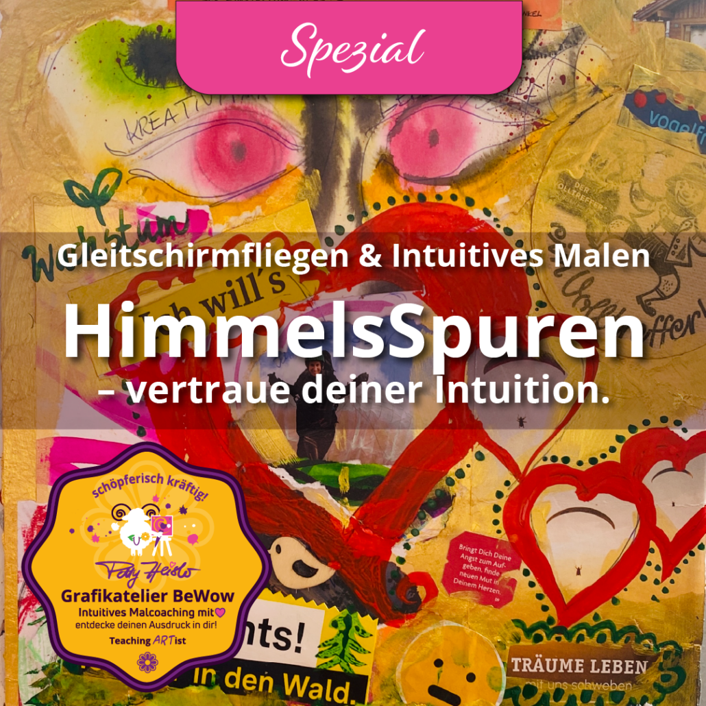 HimmelsSpuren ist ein besonderes Format. Hier werden die Aspekte einer Fortbildung zum Gleitschirm fliegen verbunden mit den ART-Aspekten des intuitiven Malens.